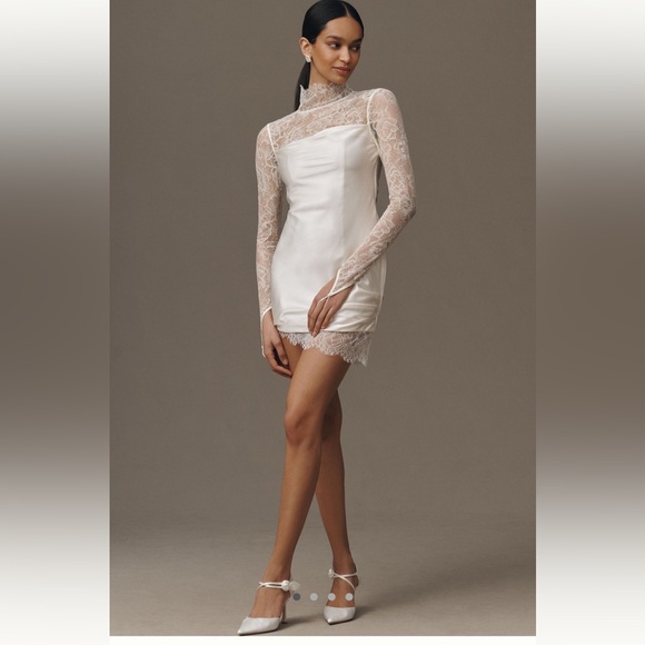 De La Vali Dresses & Skirts - De La Vali Croissant Long-Sleeve Lace Mini Dress